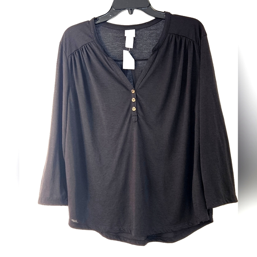 H&M black 3 quarter sleeve large shirt blouse
